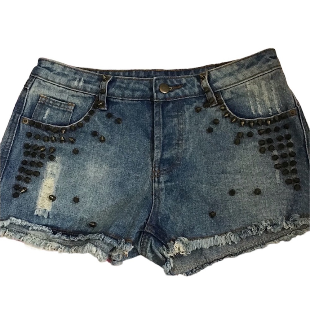 BLACK Studded High Rise Jean Shorts Sz. M